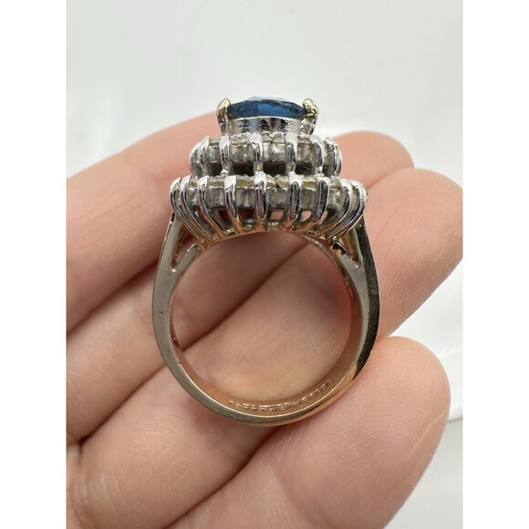 EDCO 925 Sterling Silver 14k Gold Vermeil Natural Blue Topaz Ring Size 9 - Picture 3 of 6